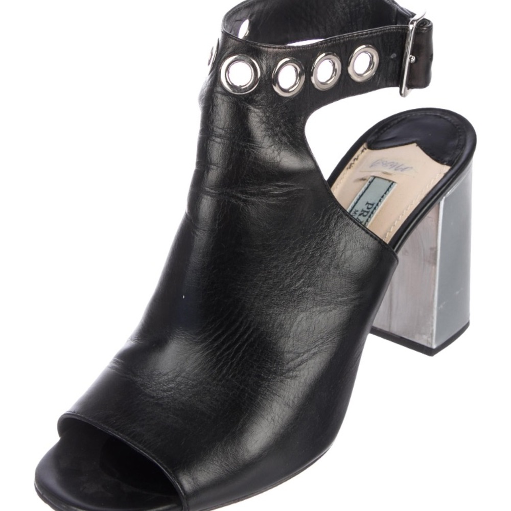Prada black leather grommet booties size 6.5